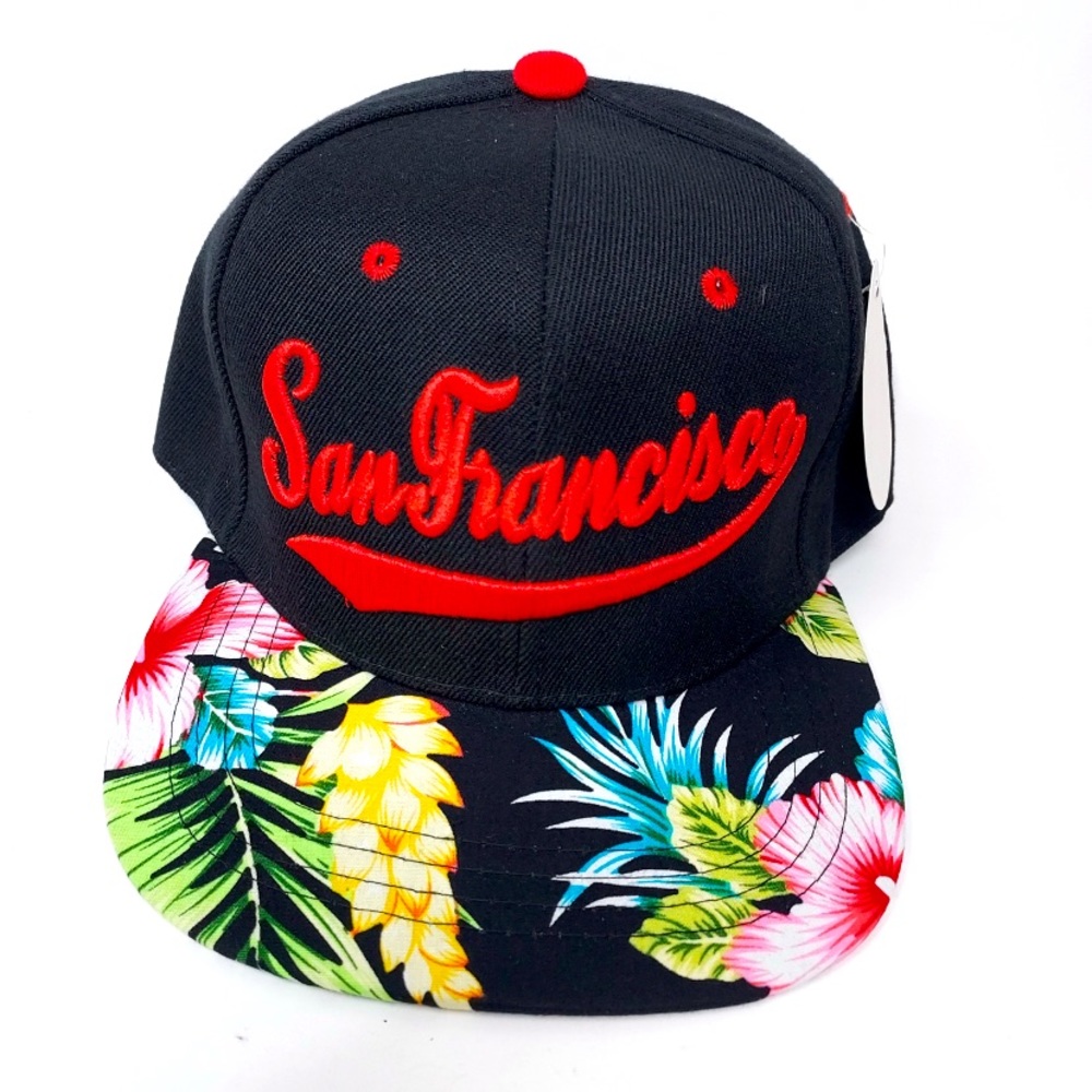 San Francisco Embroidery Hat Adjustable Red Letters Black Background